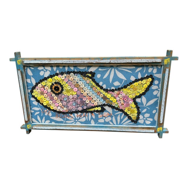 Mary Teeter Maine Self Taught Artist Button Art of Fish For Sale