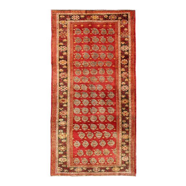 Vintage Turkish Oushak Rug in Rich Red With Allover Floral Rosette Pattern For Sale