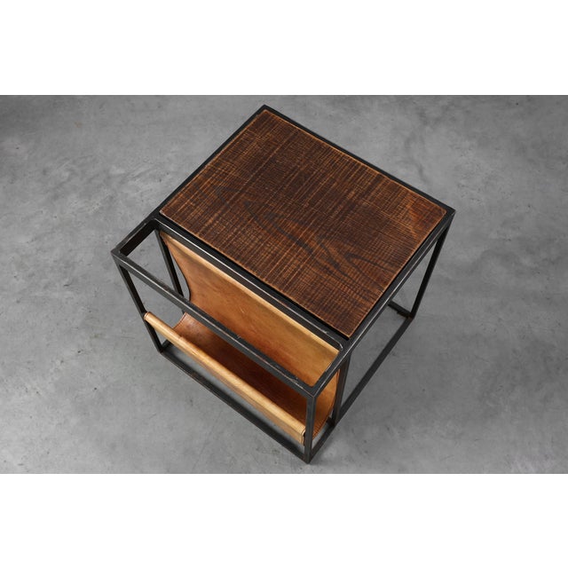 1960s Mid-Century Magazine Holder in Metal, Wood and Leather, Belgium, 1960s For Sale - Image 5 of 13