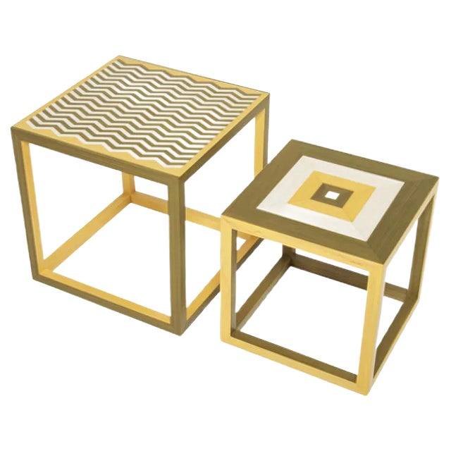 Partenope Coffee Tables in Zg & Qg Pattern Marquetry by Architetti Artigiani Anonimi, Set of 2 For Sale
