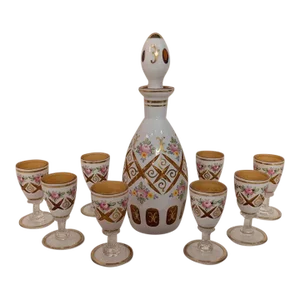 1960s Bohemian Glass Decanter and 8 Cordials- 9 Pieces