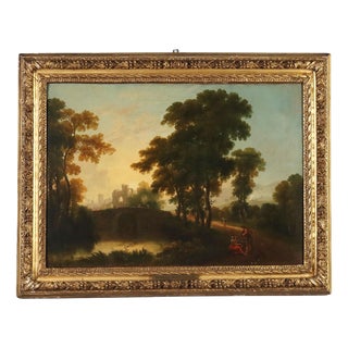 Dutch School, Landscape Painting with Figures, 18th Century, Oil on Canvas For Sale