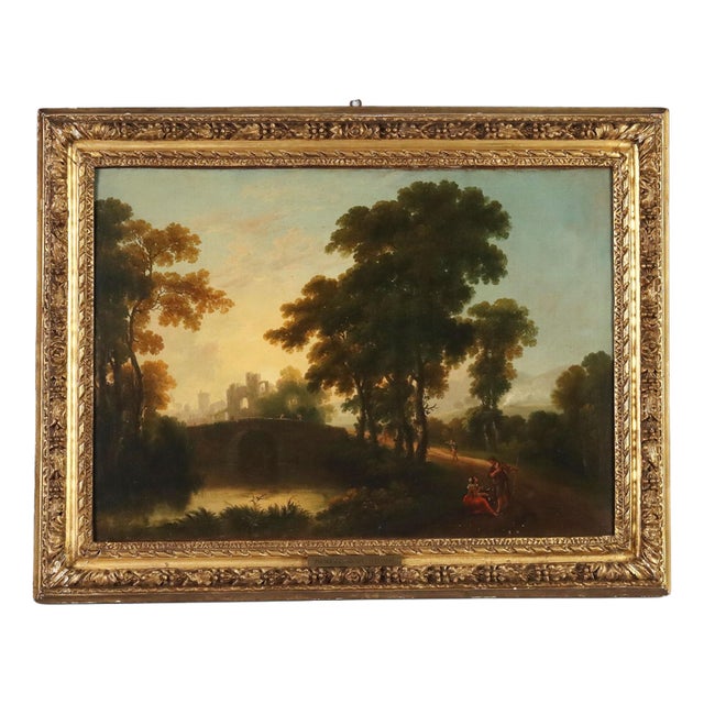 Dutch School, Landscape Painting with Figures, 18th Century, Oil on Canvas For Sale