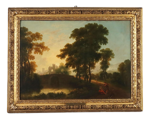 Dutch School, Landscape Painting with Figures, 18th Century, Oil on Canvas
