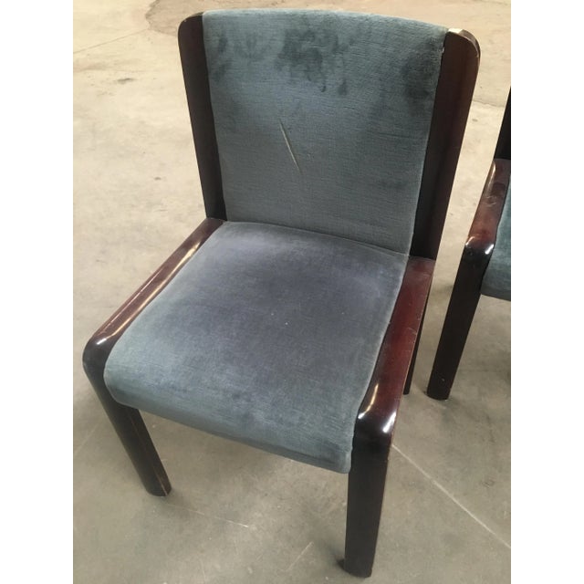 - Italian set of 4 mahogany chairs with original velvet fabric - Produced in the 1970s - Designed in the Style of Joe Colombo