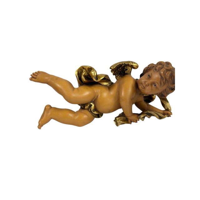 ANRI Matching Pair Vintage Osvaldo Moroder Val Gardena Wood Carved Cherubs Angels Putti 11" For Sale - Image 4 of 10