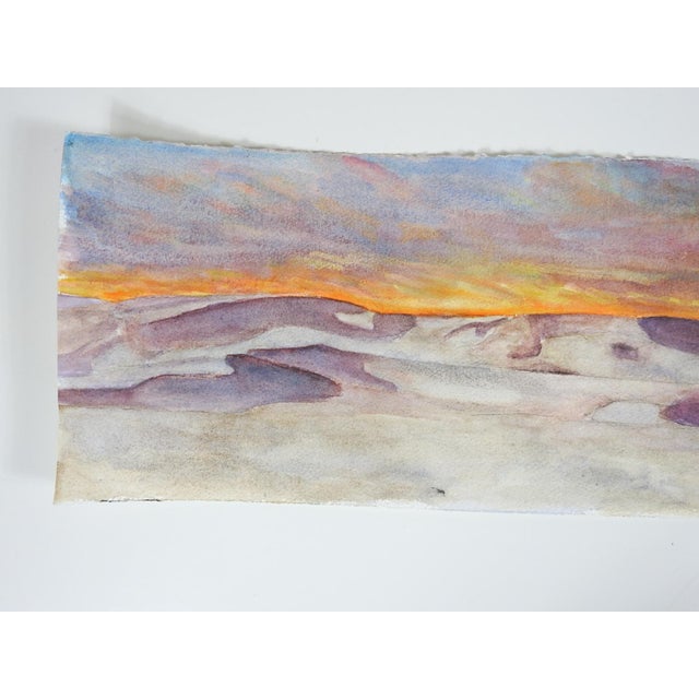 Early 21th century watercolor on paper painting of desert dunes at sunset. Unsigned. Unframed.