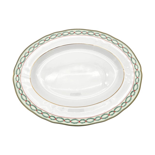 English Wedgwood “Royal Garland” Fine Bone China Oval Platter, England (13") For Sale - Image 3 of 9