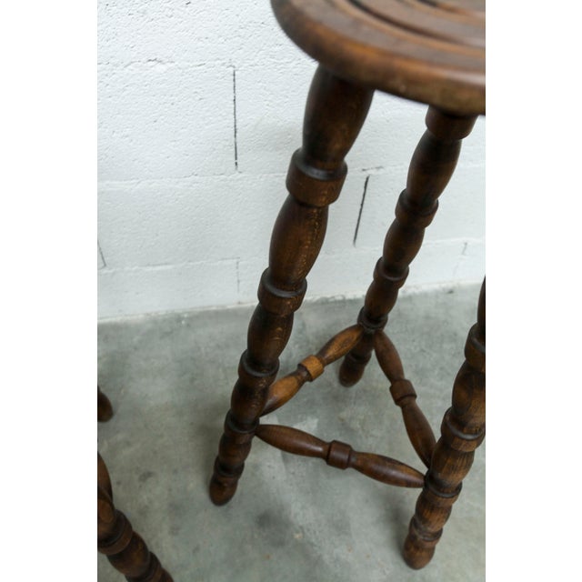 Brown Wood Stools in the style of Charles Dudouyt, 1960s, Set of 2 For Sale - Image 8 of 14