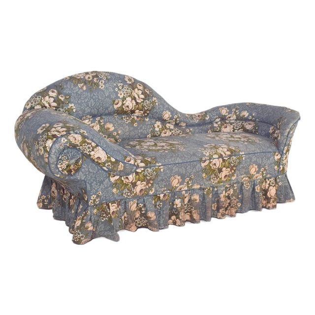 Vintage Chaise Lounge in Blue Flowery Fabric, 1920s For Sale