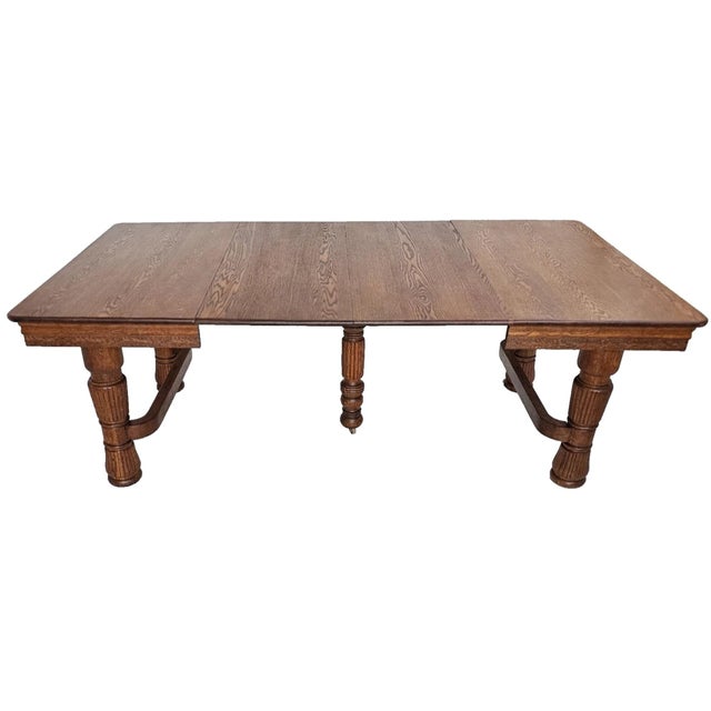 Antique 1900s Solid Oak Expandable Dining Table – Ornate Carved