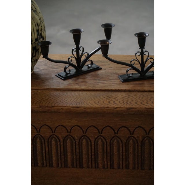 Gold Early 20th Century Art Deco Danish Metal Three-Arm Candelabra, 1930s, Set of 2 For Sale - Image 8 of 18
