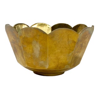 Vintage Brass Scalloped Edge Bowl For Sale