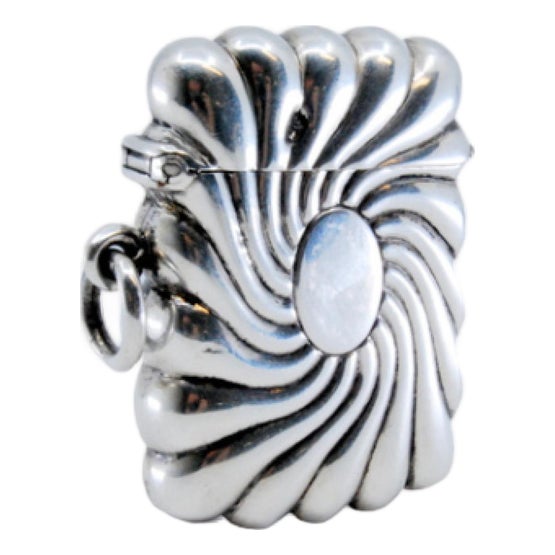 Vortex-Shaped Embossed Silver Matchbox with Monogram Card For Sale