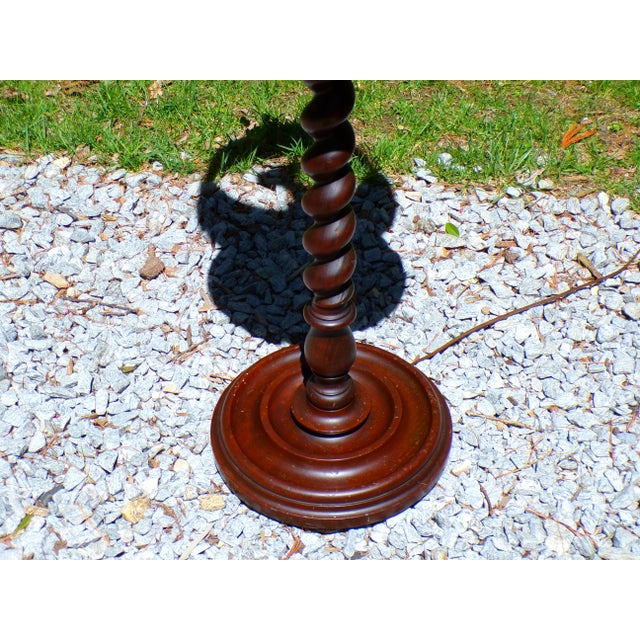 1940s Vintage Solid Mahogany Barley Twist Floor Lamp Table For Sale - Image 5 of 16