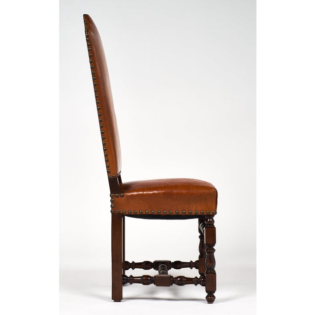 Six Louis XIII Style Leather Dining Chairs For Sale In Austin - Image 6 of 9