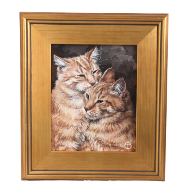 2020s Two Orange Striped Cat Kitten Portrait Painting Including the Antiqued Gold Wood Frame For Sale - Image 5 of 5
