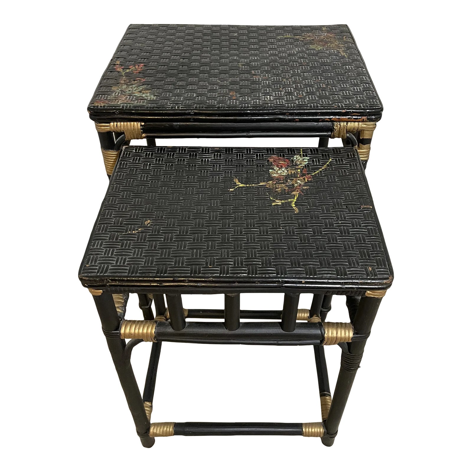 1950s Vintage Wicker Nesting Tables Set of 2 Chairish