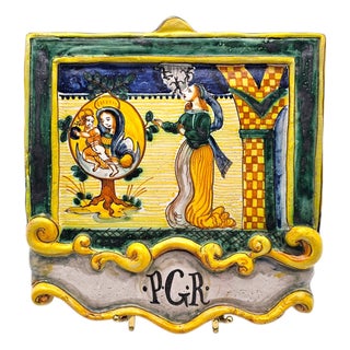 Vintage Italian Maiolica Madonna and Child Plaque by Roberto Lanchi, Rome For Sale