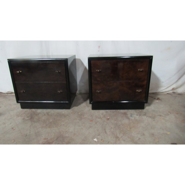 Mid-Century Modern 1980s Pair Henredon Scene Three Nightstands Tables Mid Century Style Black Modern For Sale - Image 3 of 10