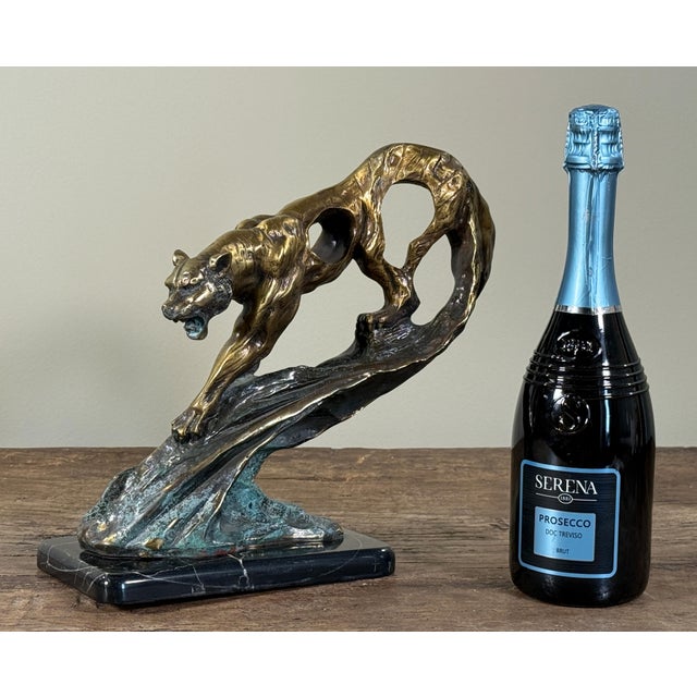 Vintage Art Deco Style Bronze Tiger Sculpture on Marble Base For Sale - Image 9 of 11