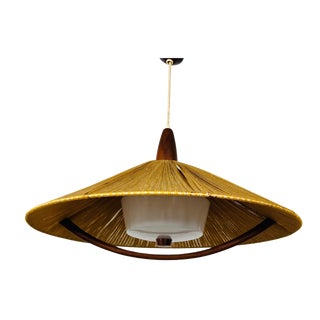 Midcentury Teak and Cord Shade Hanging Lamp by Temde, circa 1960 For Sale