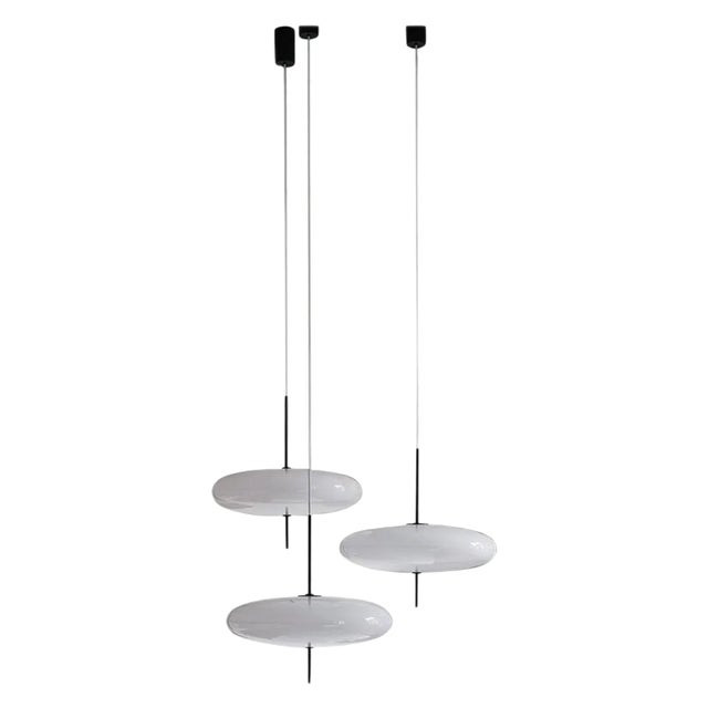 Model 2065 Ceiling Lamp with White Diffuser and Black Hardware by Gino Sarfatti Set of 3 For Sale