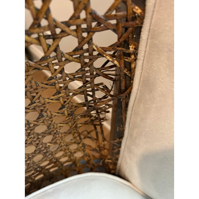 Wood Vintage Wood & Cane Upholstered Settee / Loveseat For Sale - Image 7 of 14