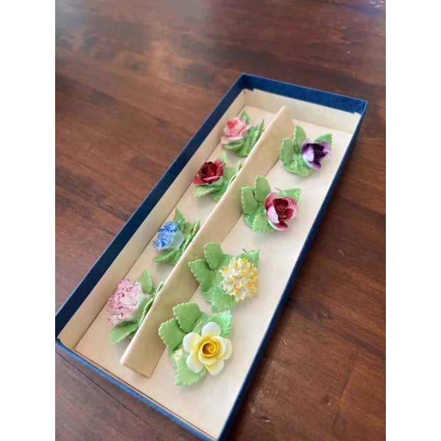 Victorian 1960s–70s Royal Adderley Bone China Floral Place Card Holders – Set of 8 For Sale - Image 3 of 14