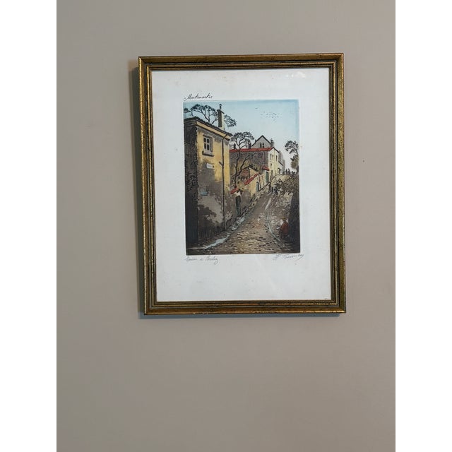 Street Art Antique Henri H Tourneau 1920s - Color Etching, Montmartre, Paris Five Piece Framed Lot For Sale - Image 3 of 6