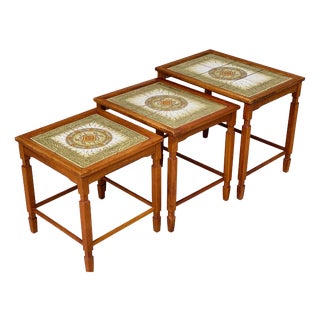 Danish Nesting Tables in Teak and Ceramic, 1960s, Set of 3 For Sale