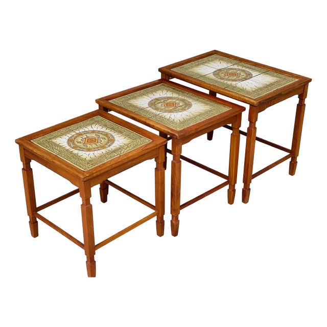 Danish Nesting Tables in Teak and Ceramic, 1960s, Set of 3 For Sale
