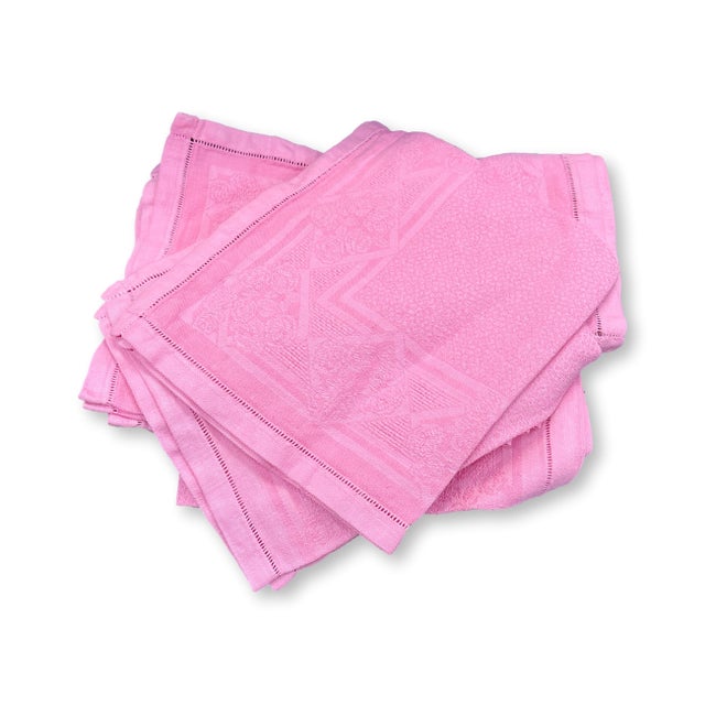 A beautiful set of twelve antique French jacquard linen napkins hand dyed in small batches in Provence using pure...