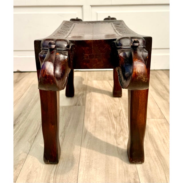 Vintage Indian Hand-Carved Solid Wood Elephant Bench For Sale - Image 10 of 12