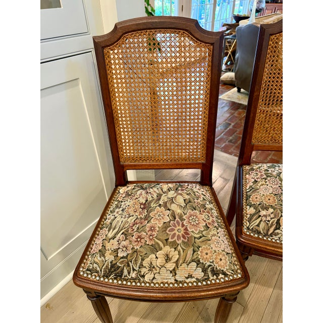 1970s French Louis XVI Walnut Cane Back Dining Chairs Set of 6 For Sale - Image 9 of 12