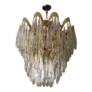 Vintage Tiered Waterfall Brass and Glass Chandelier For Sale