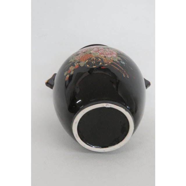 Japanese Porcelain Small Handled Vase Black With Gold Trim Floral Motif 5022b For Sale - Image 11 of 11