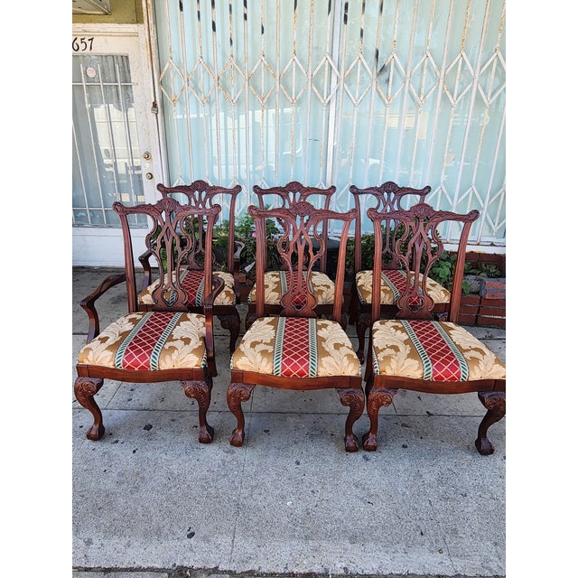 Wine 1940s Set of 8 Mahogany Dining Chairs For Sale - Image 8 of 9