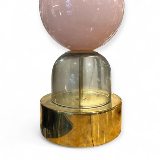 Pink and Smoked Murano Glass Sphere Lamps, 1970s, Set of 2 For Sale - Image 4 of 5