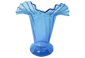 Mid-Century Fluted Blue Flower-Expression Vase