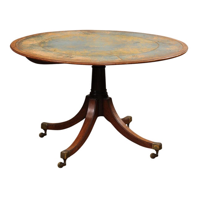 Early 20th Century English Turn of the Century Mahogany Tilt Top Center Table with Leather Top For Sale
