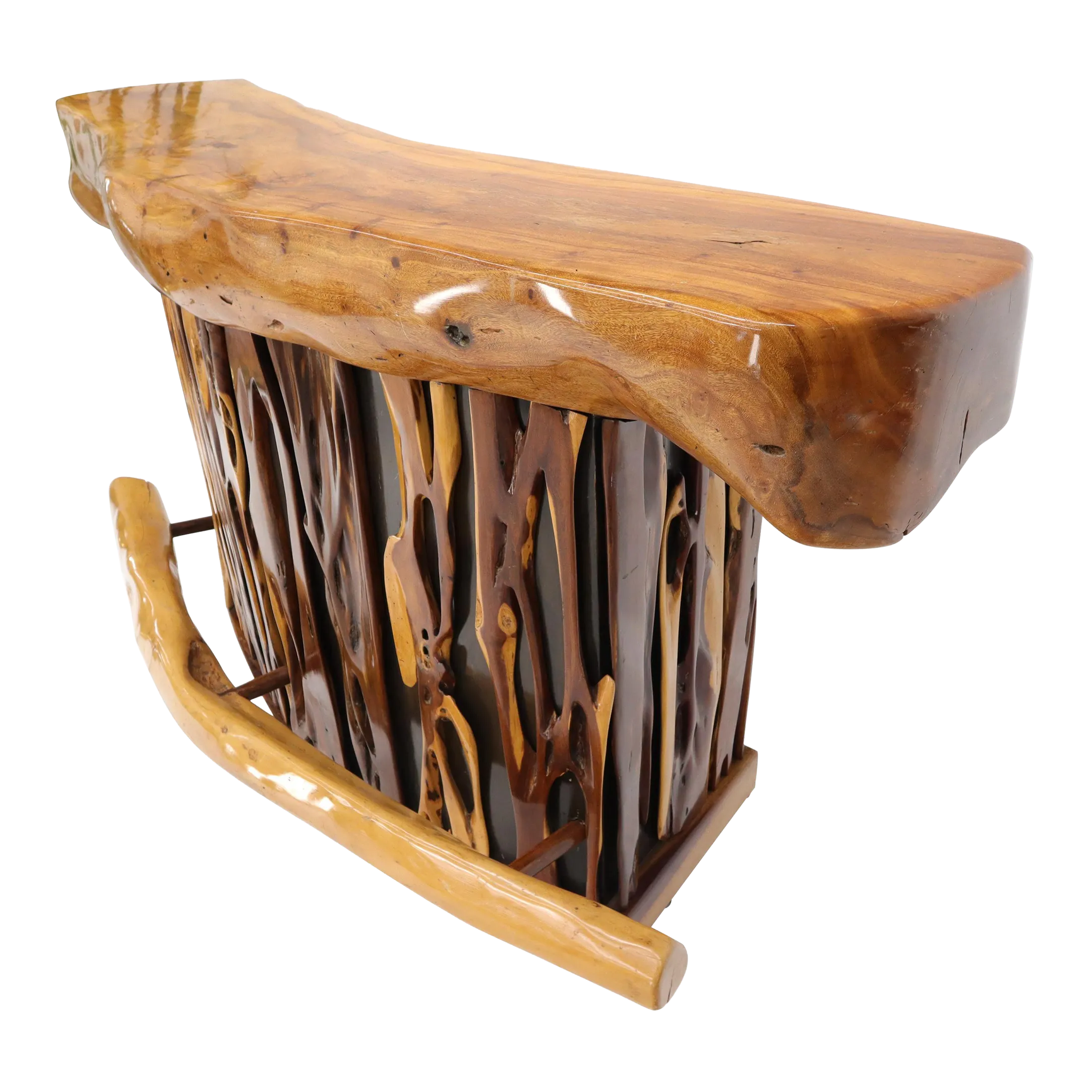 Natural Organic Shape Thick Slab Top Rosewood Sides Cocktail Bar