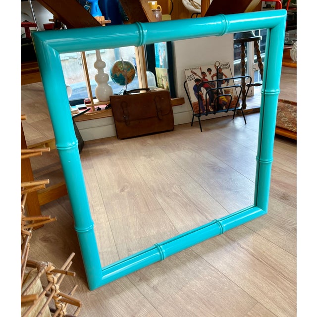 Square mirror in water green lacquered wood, 1080s.
