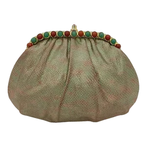 Judith Leiber Pink and Green Metallic Lizard Clutch