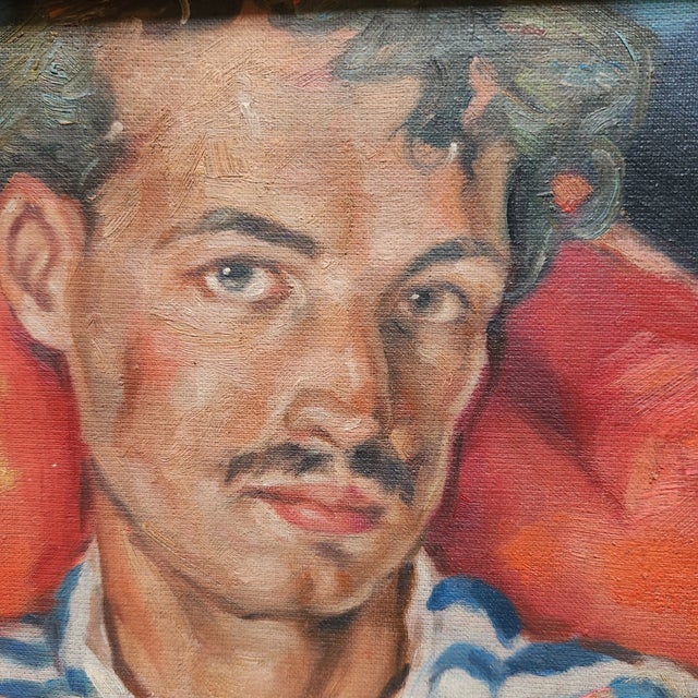 Handsome Man Oil on Canvas Portrait Painting For Sale - Image 4 of 6