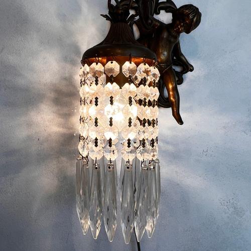 French Cherub Wall Sconce with Crystal Lampshade For Sale - Image 6 of 9