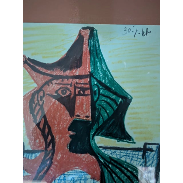 Pablo Picasso Drawing Limited Edition Lithograph 1962 This 1962 Vintage Offset Lithograph Created After the Original 1961 Drawing. For Sale In Chicago - Image 6 of 6