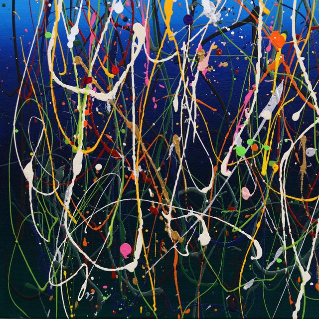 Celebration 6 - Abstract Expressionist Vibrant Blue Tone Textural Drip Painting by Marc Raphael For Sale - Image 4 of 9