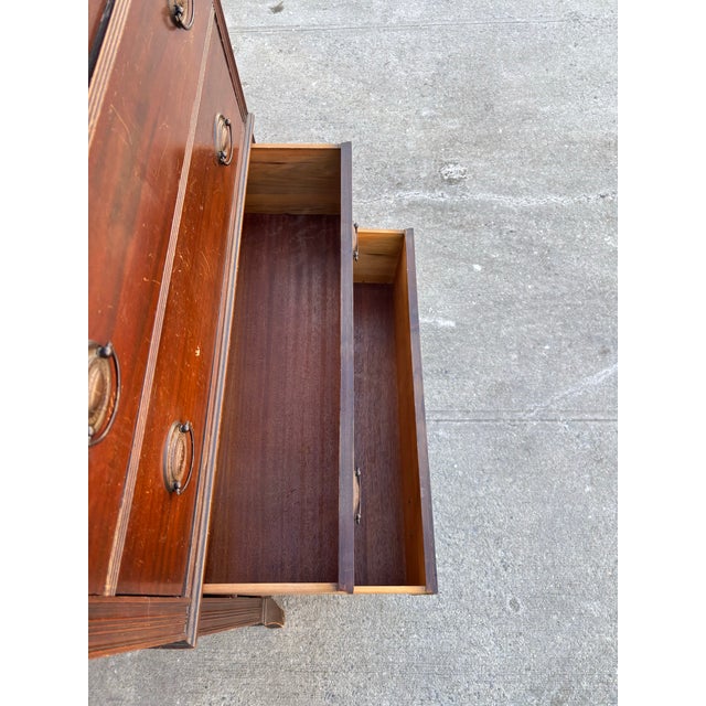 Vintage Tall Mahogany Dresser | Highboy Chest | Colonial Style Bedroom Chest | Five Drawer Dresser | Classic Dark Wood Storage Cabinet For Sale - Image 9 of 12