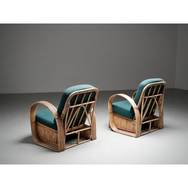 Set of Two Rattan Lounge Chairs, in Green Wool, Italy, 1970's Two typical Bohemian rattan chairs in very good condition....